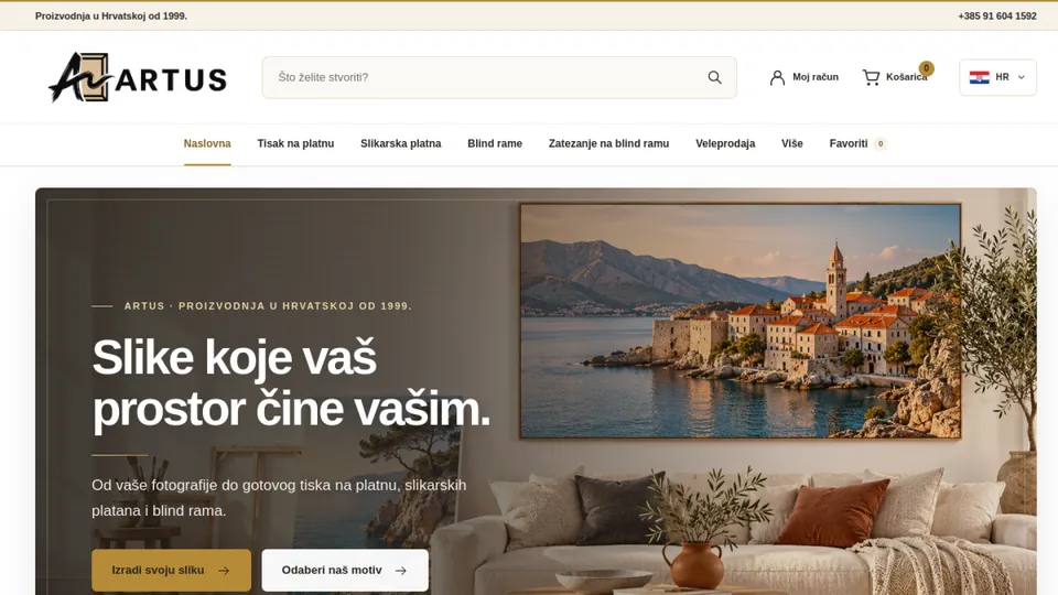 Prikaz web stranice Artus — arti.hr