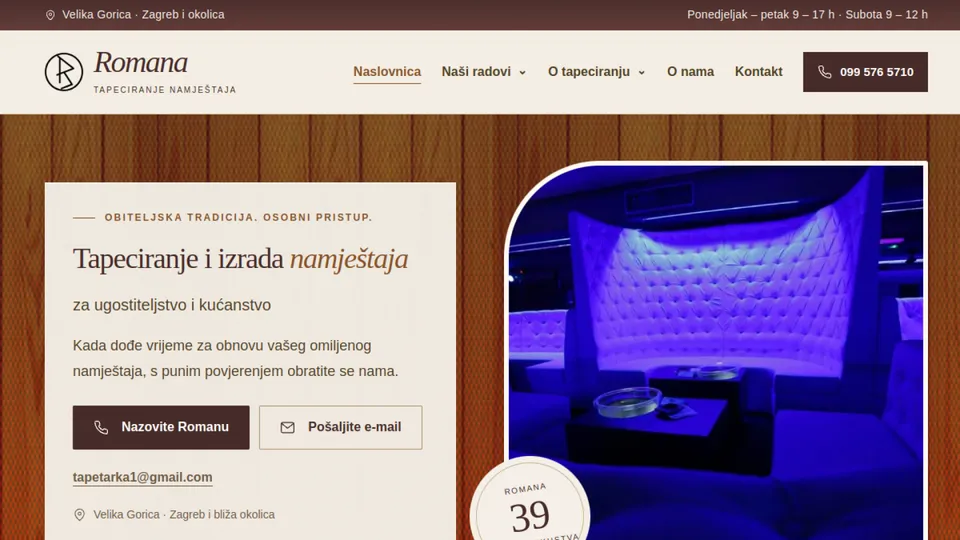 Prikaz web stranice Tapeciranje namještaja Romana — tapeciranje.com